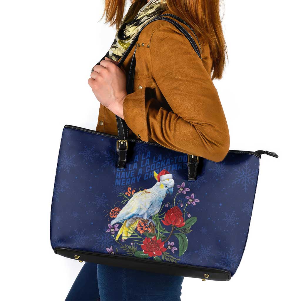 Merry Cocka-mas Leather Tote Bag Australia Christmas Blue Art - Aussie Hoodie