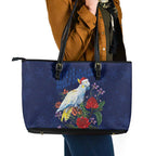 Merry Cocka-mas Leather Tote Bag Australia Christmas Blue Art - Aussie Hoodie