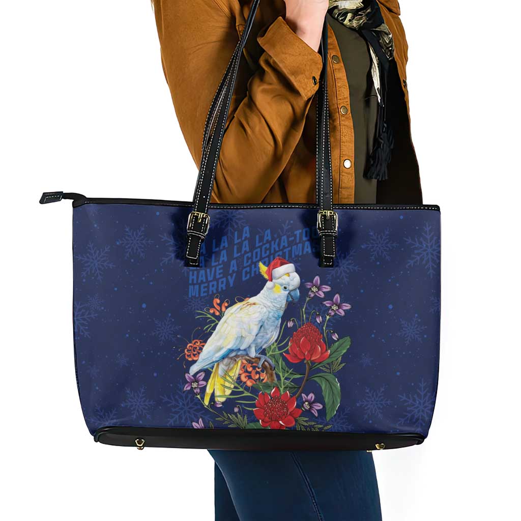 Merry Cocka-mas Leather Tote Bag Australia Christmas Blue Art - Aussie Hoodie