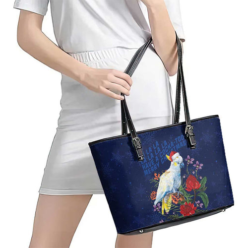 Merry Cocka-mas Leather Tote Bag Australia Christmas Blue Art - Aussie Hoodie