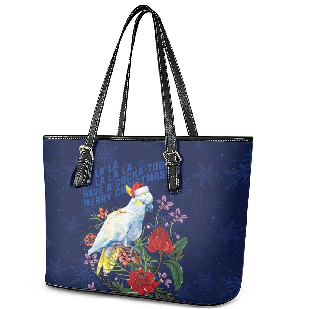 Merry Cocka-mas Leather Tote Bag Australia Christmas Blue Art - Aussie Hoodie