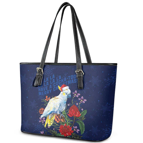 Merry Cocka-mas Leather Tote Bag Australia Christmas Blue Art - Aussie Hoodie