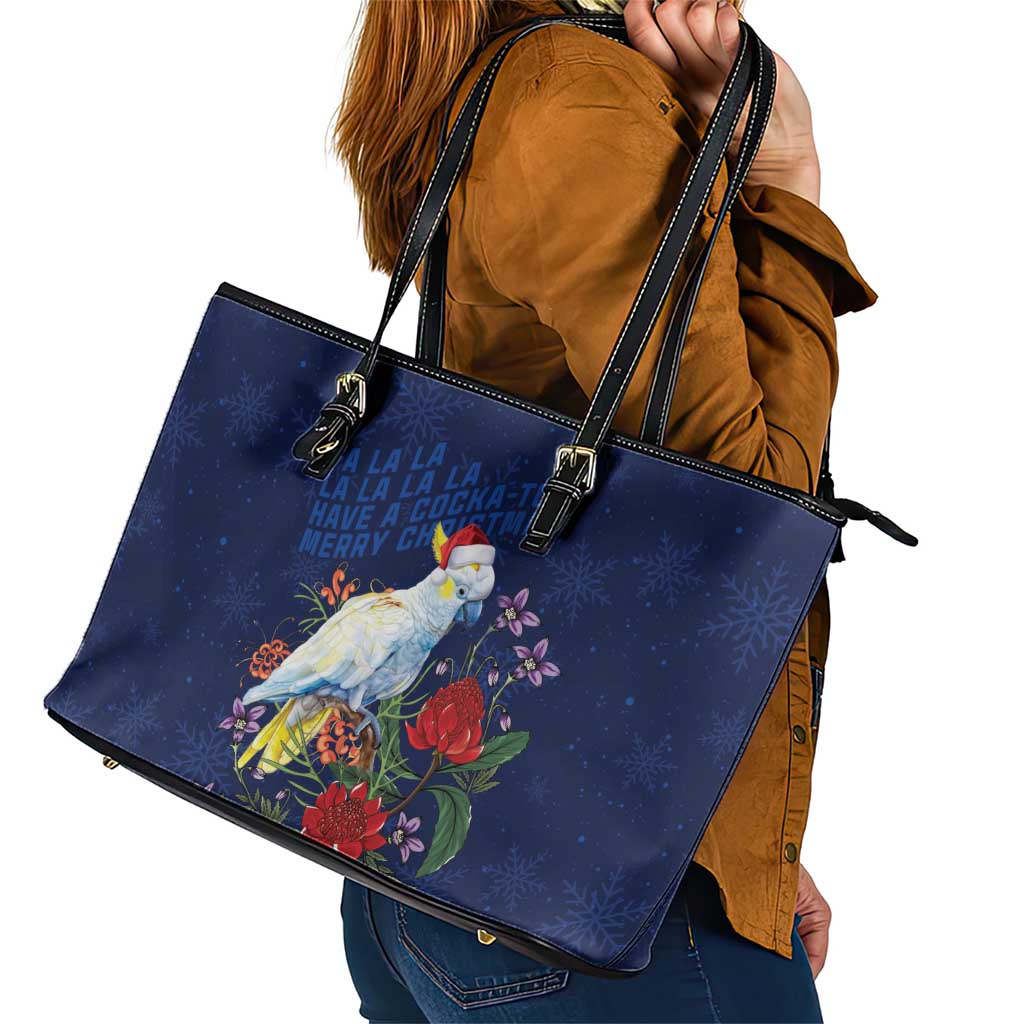 Merry Cocka-mas Leather Tote Bag Australia Christmas Blue Art - Aussie Hoodie