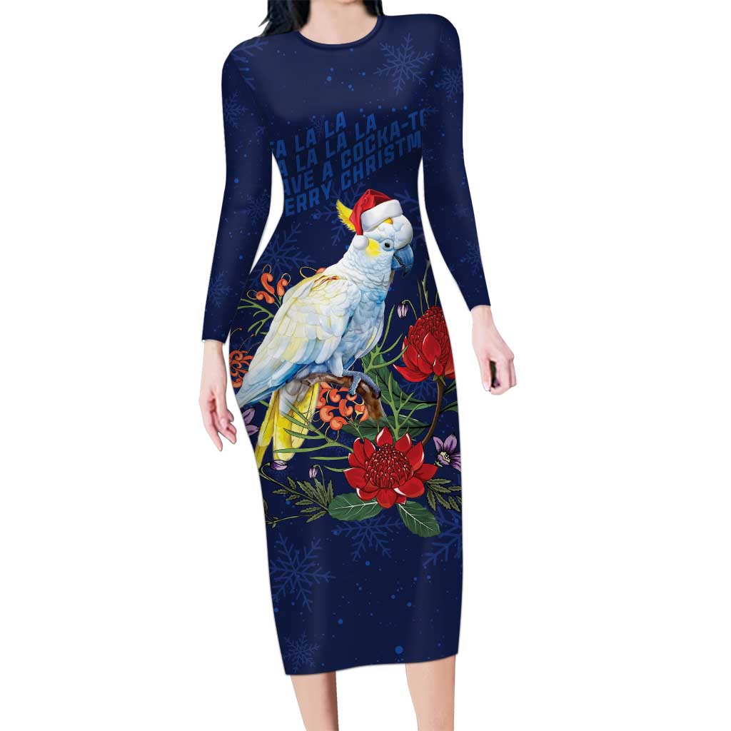 Merry Cocka-mas Long Sleeve Bodycon Dress Australia Christmas Blue Art - Aussie Hoodie