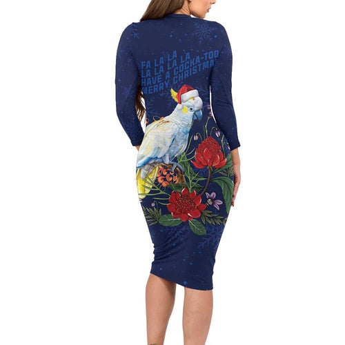 Merry Cocka-mas Long Sleeve Bodycon Dress Australia Christmas Blue Art - Aussie Hoodie