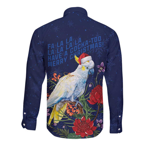 Merry Cocka-mas Long Sleeve Button Shirt Australia Christmas Blue Art - Aussie Hoodie