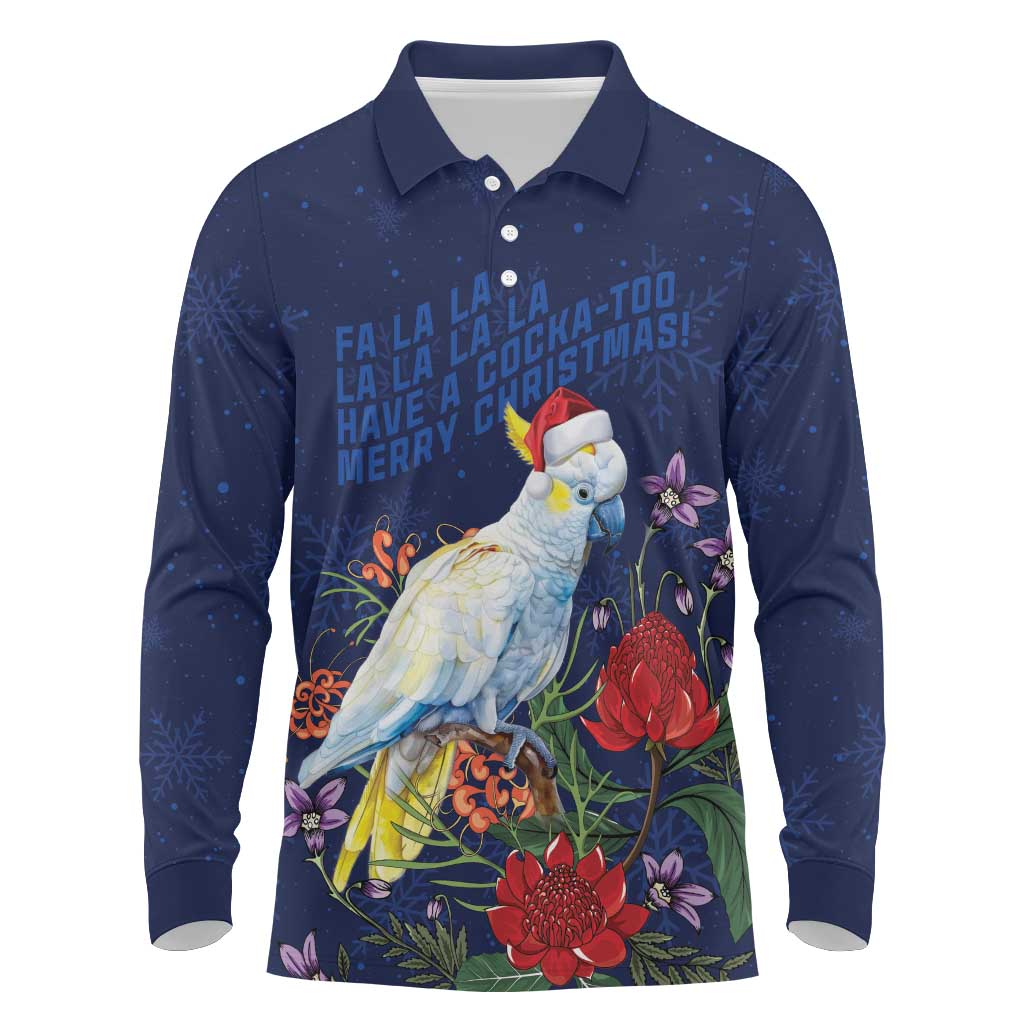 Merry Cocka-mas Long Sleeve Polo Shirt Australia Christmas Blue Art - Aussie Hoodie