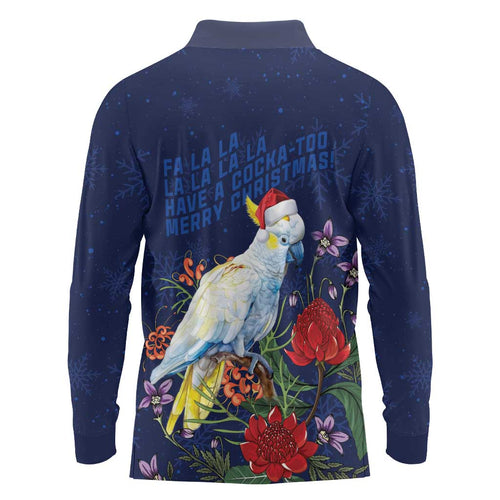 Merry Cocka-mas Long Sleeve Polo Shirt Australia Christmas Blue Art - Aussie Hoodie