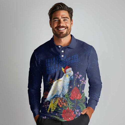 Merry Cocka-mas Long Sleeve Polo Shirt Australia Christmas Blue Art - Aussie Hoodie