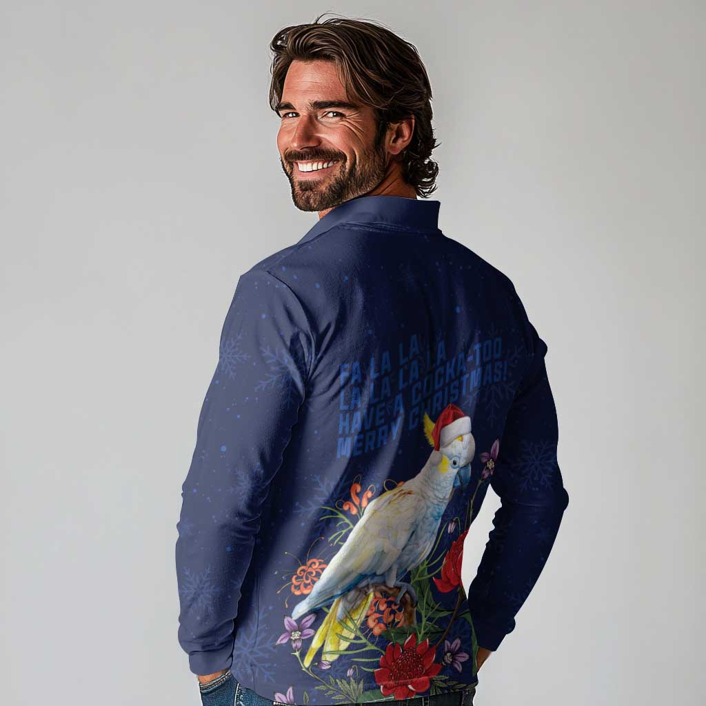 Merry Cocka-mas Long Sleeve Polo Shirt Australia Christmas Blue Art - Aussie Hoodie