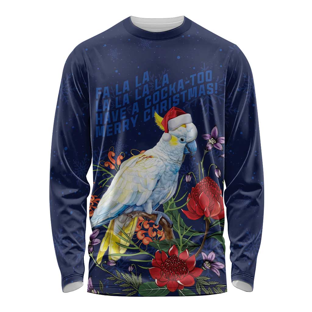 Merry Cocka-mas Long Sleeve Shirt Australia Christmas Blue Art - Aussie Hoodie
