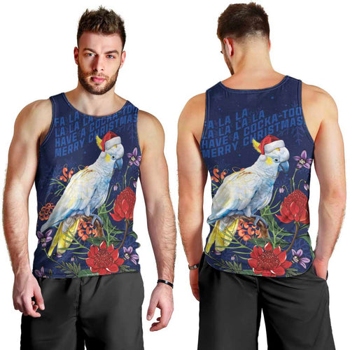 Merry Cocka-mas Men Tank Top Australia Christmas Blue Art - Aussie Hoodie