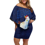Merry Cocka-mas Off Shoulder Short Dress Australia Christmas Blue Art - Aussie Hoodie