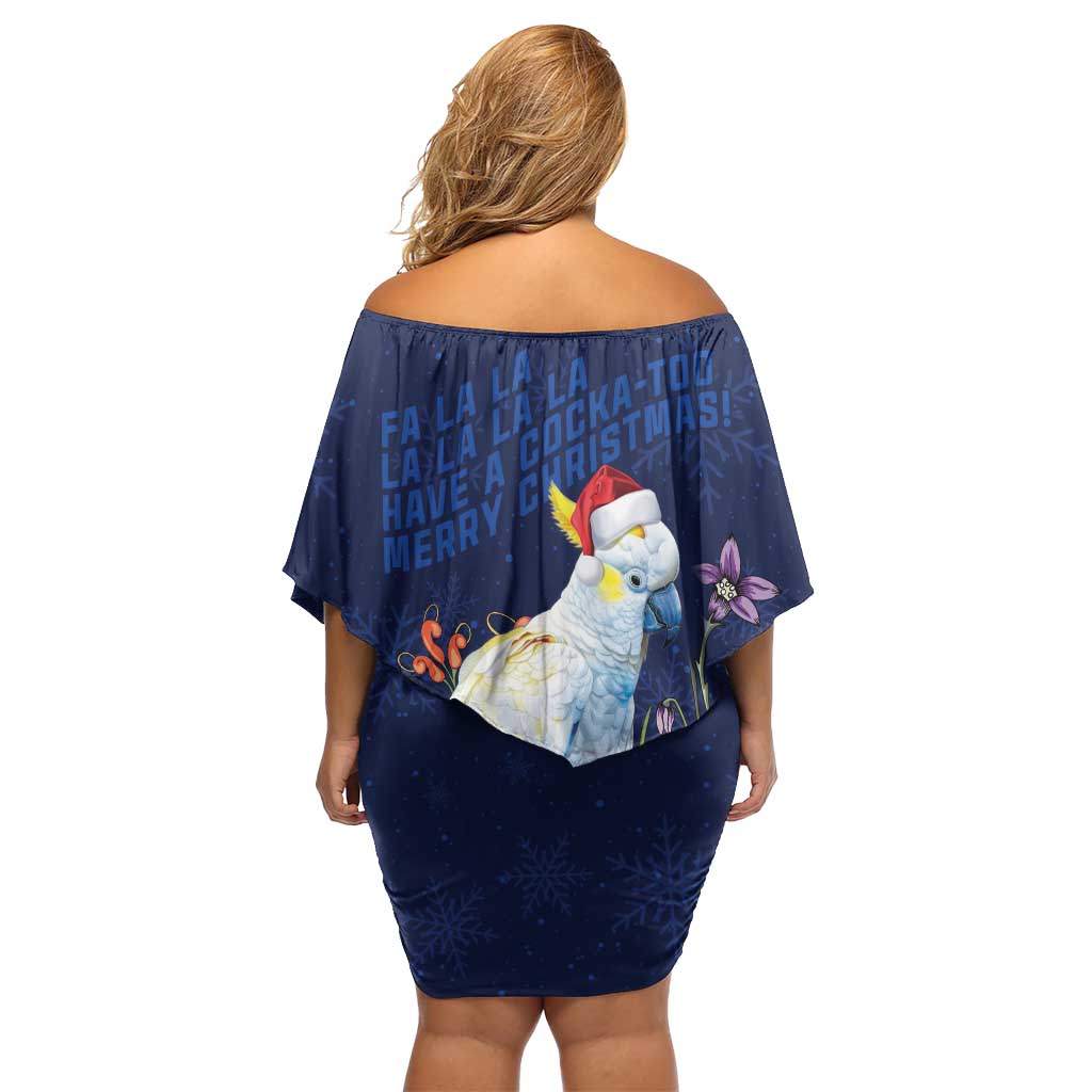 Merry Cocka-mas Off Shoulder Short Dress Australia Christmas Blue Art - Aussie Hoodie