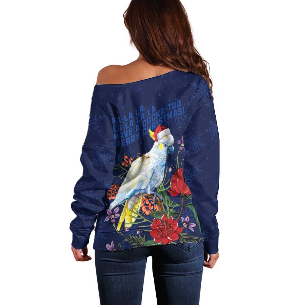 Merry Cocka-mas Off Shoulder Sweater Australia Christmas Blue Art - Aussie Hoodie