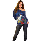 Merry Cocka-mas Off Shoulder Sweater Australia Christmas Blue Art - Aussie Hoodie