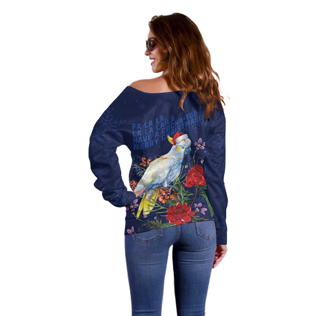 Merry Cocka-mas Off Shoulder Sweater Australia Christmas Blue Art - Aussie Hoodie