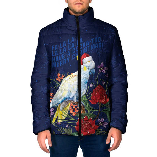 Merry Cocka-mas Padded Jacket Australia Christmas Blue Art - Aussie Hoodie