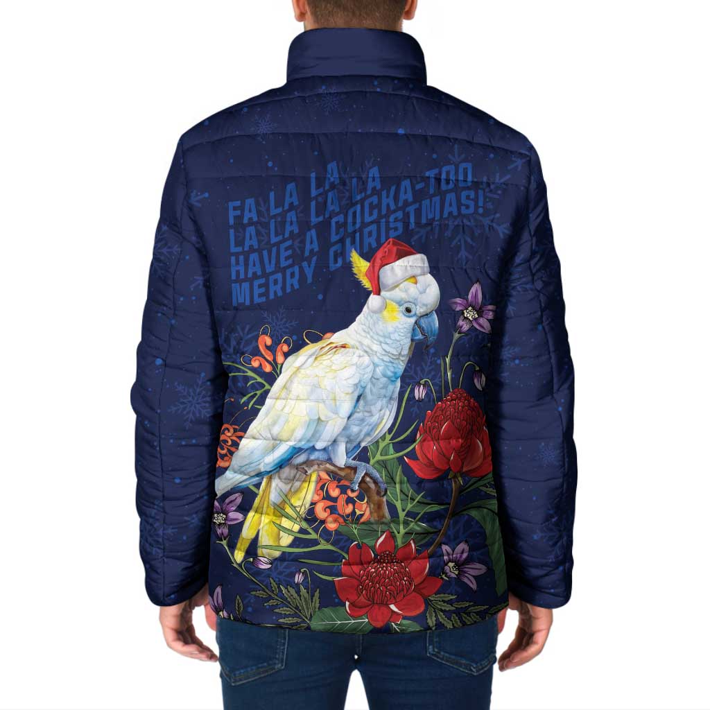 Merry Cocka-mas Padded Jacket Australia Christmas Blue Art - Aussie Hoodie