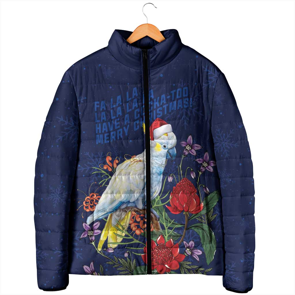 Merry Cocka-mas Padded Jacket Australia Christmas Blue Art - Aussie Hoodie