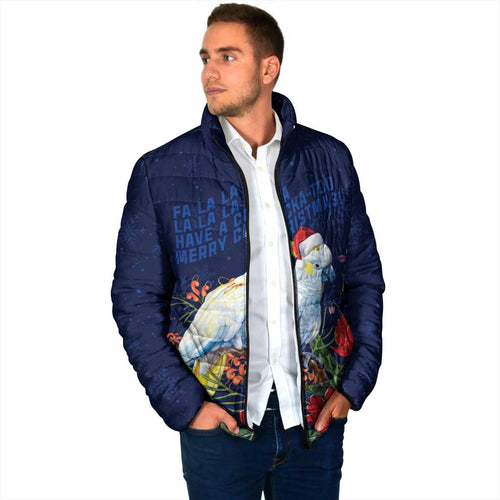 Merry Cocka-mas Padded Jacket Australia Christmas Blue Art - Aussie Hoodie