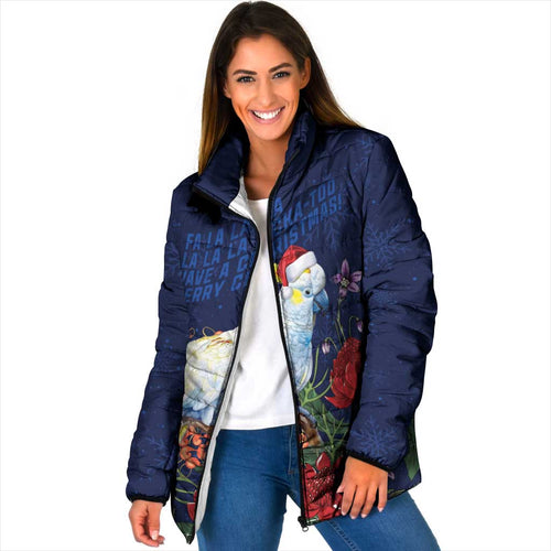 Merry Cocka-mas Padded Jacket Australia Christmas Blue Art - Aussie Hoodie