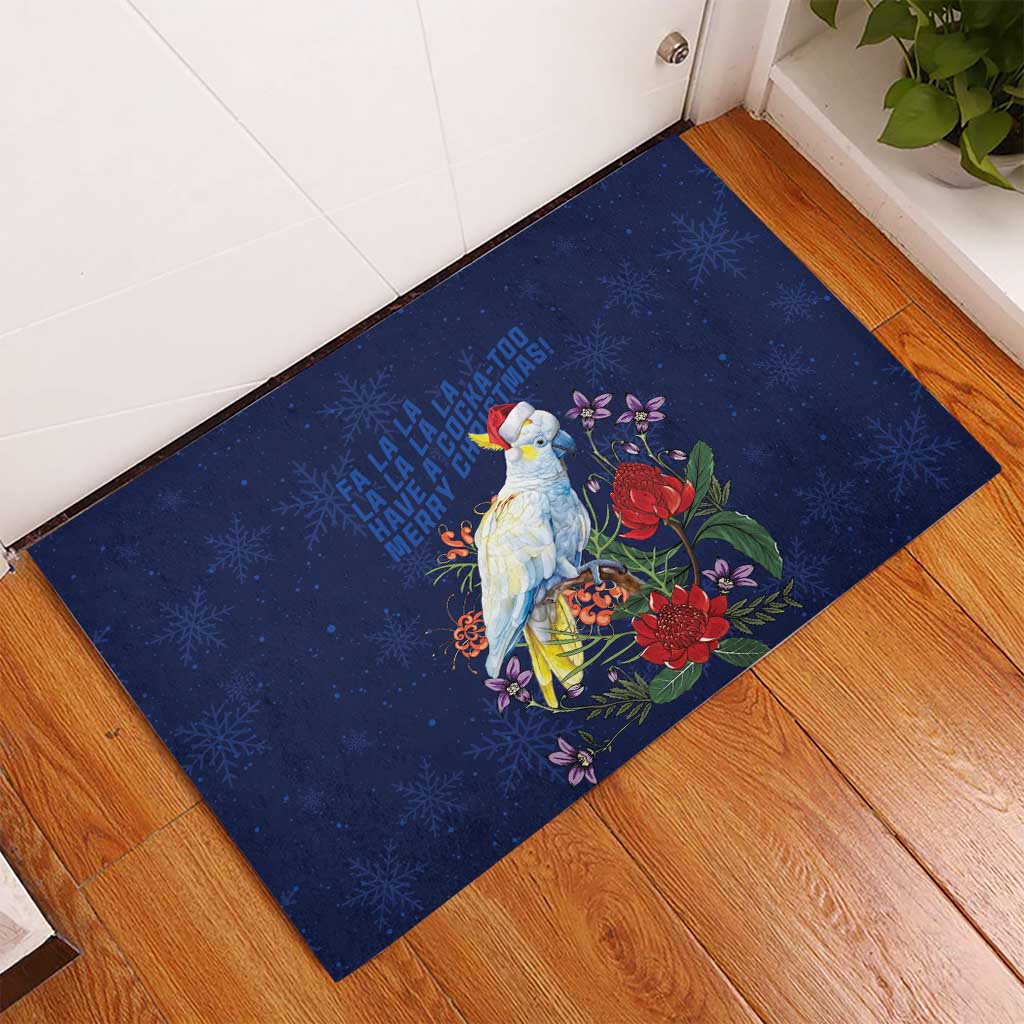 Merry Cocka-mas Rubber Doormat Australia Christmas Blue Art - Aussie Hoodie