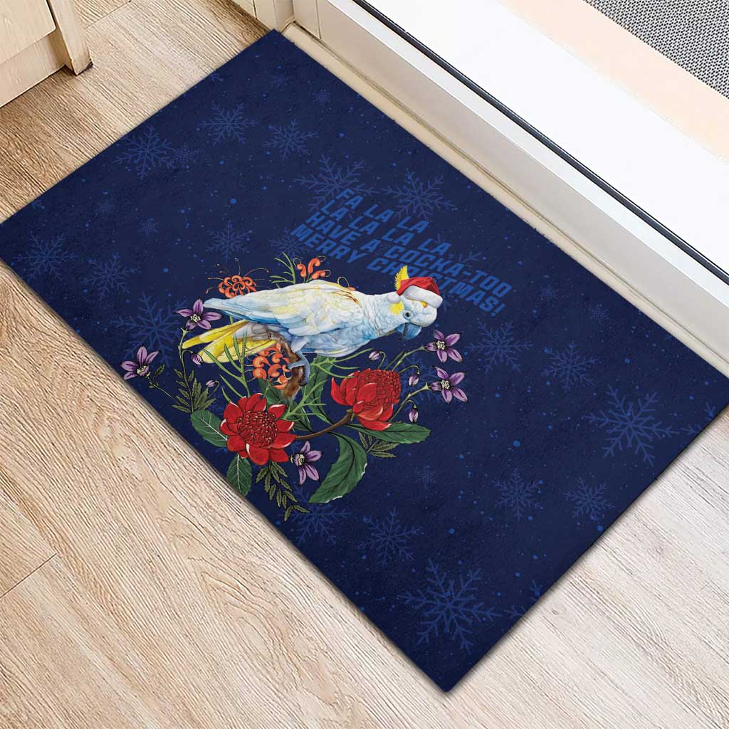 Merry Cocka-mas Rubber Doormat Australia Christmas Blue Art - Aussie Hoodie