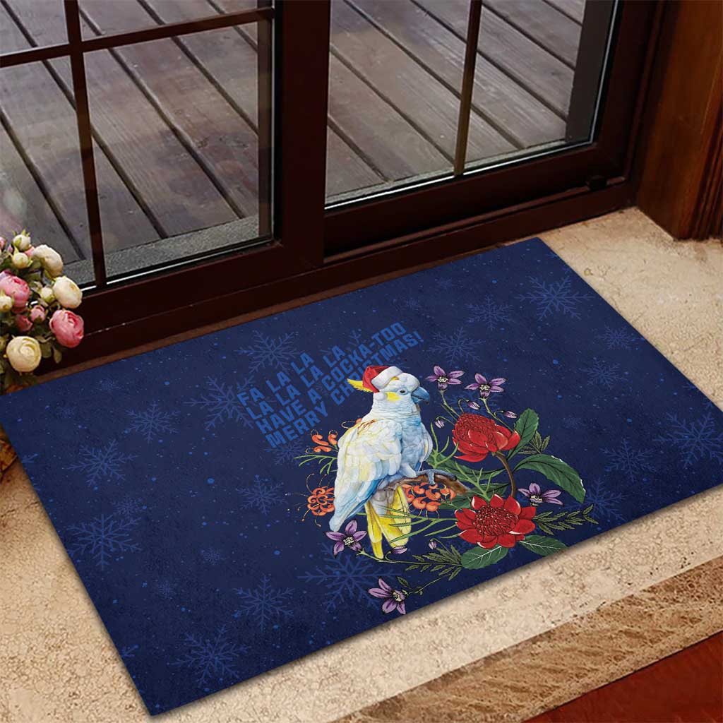 Merry Cocka-mas Rubber Doormat Australia Christmas Blue Art - Aussie Hoodie