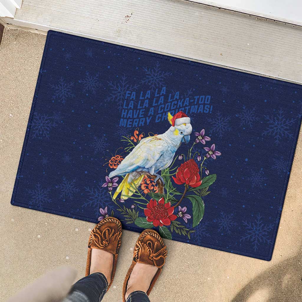 Merry Cocka-mas Rubber Doormat Australia Christmas Blue Art - Aussie Hoodie