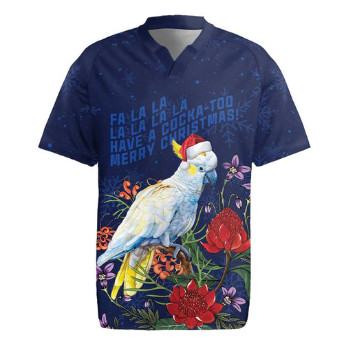 Merry Cocka-mas Rugby Jersey Australia Christmas Blue Art - Aussie Hoodie