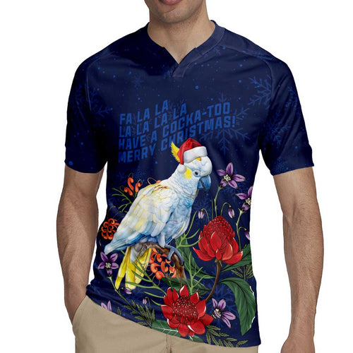 Merry Cocka-mas Rugby Jersey Australia Christmas Blue Art - Aussie Hoodie
