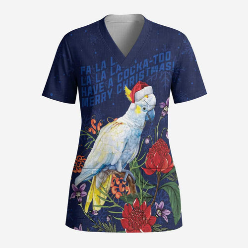 Merry Cocka-mas Scrub Top Australia Christmas Blue Art - Aussie Hoodie