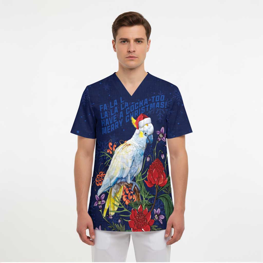 Merry Cocka-mas Scrub Top Australia Christmas Blue Art - Aussie Hoodie