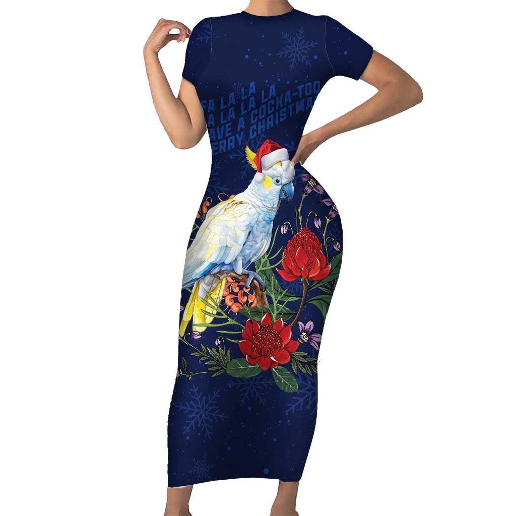 Merry Cocka-mas Short Sleeve Bodycon Dress Australia Christmas Blue Art - Aussie Hoodie