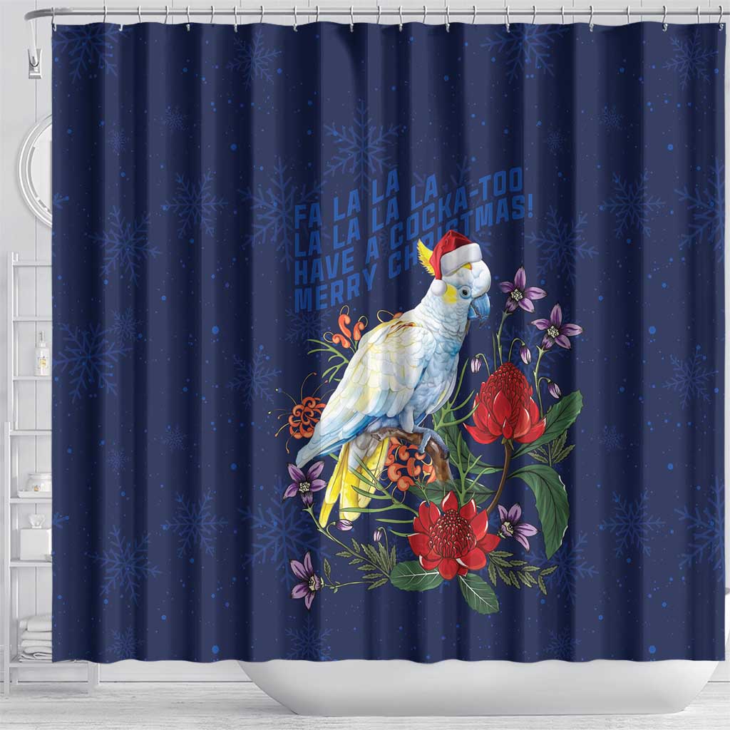 Merry Cocka-mas Shower Curtain Australia Christmas Blue Art - Aussie Hoodie