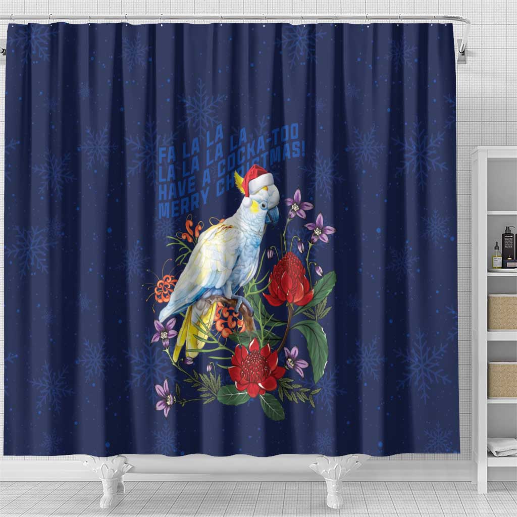 Merry Cocka-mas Shower Curtain Australia Christmas Blue Art - Aussie Hoodie