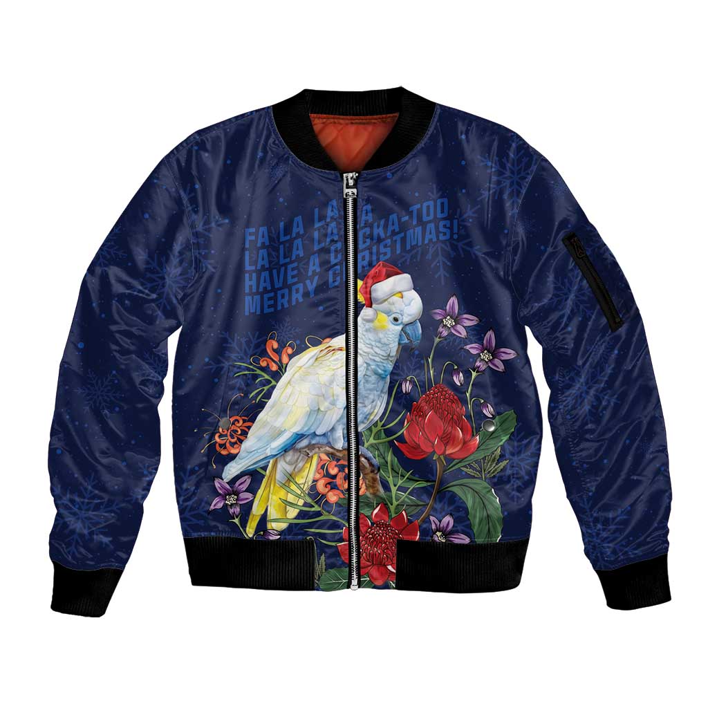Merry Cocka-mas Sleeve Zip Bomber Jacket Australia Christmas Blue Art - Aussie Hoodie
