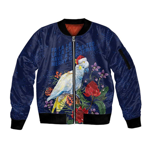 Merry Cocka-mas Sleeve Zip Bomber Jacket Australia Christmas Blue Art - Aussie Hoodie