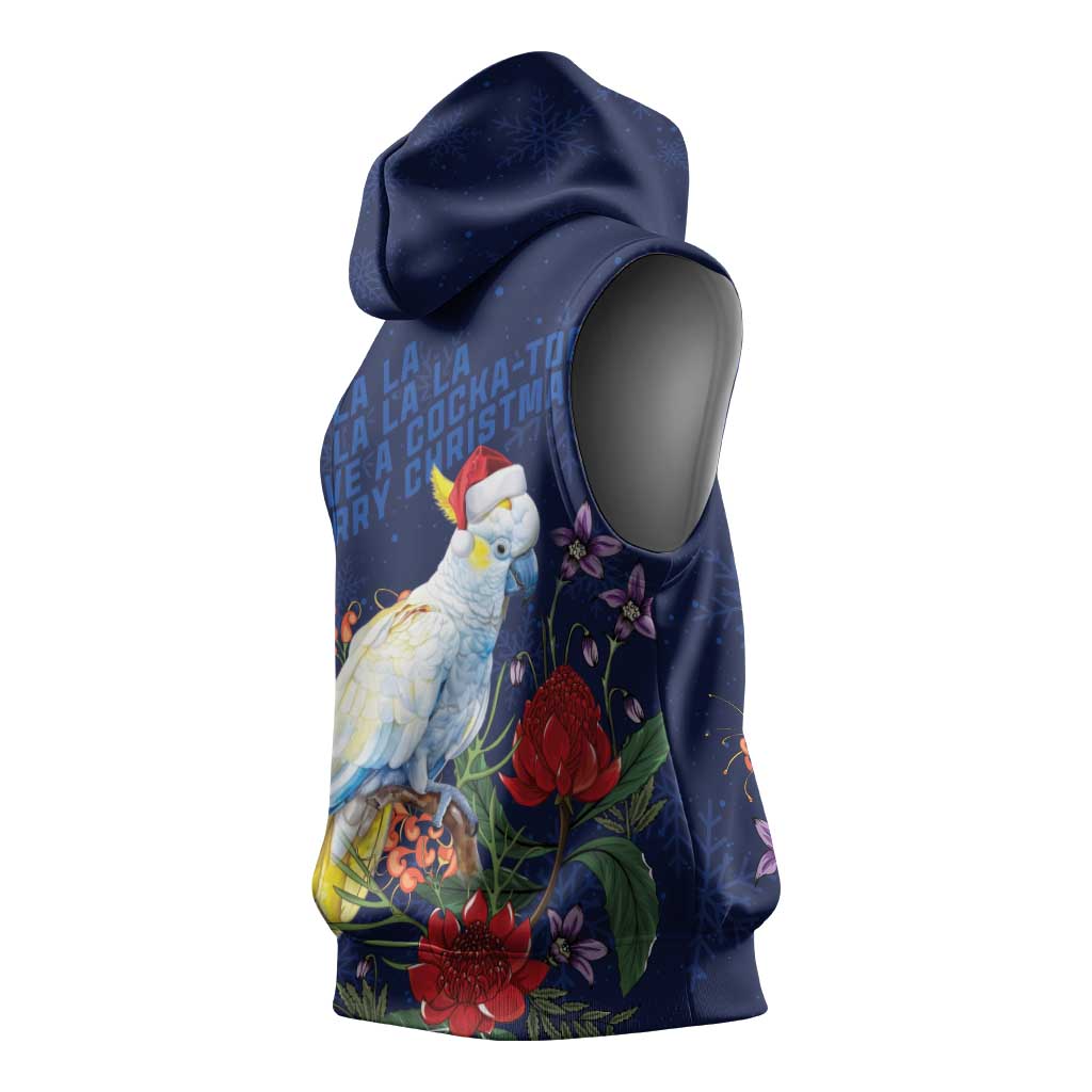 Merry Cocka-mas Sleeveless Hoodie Australia Christmas Blue Art - Aussie Hoodie