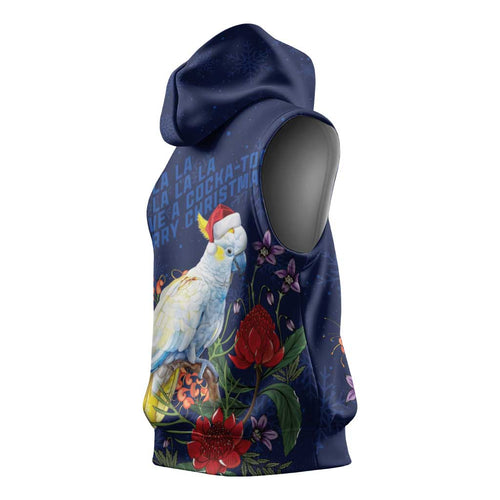 Merry Cocka-mas Sleeveless Hoodie Australia Christmas Blue Art - Aussie Hoodie