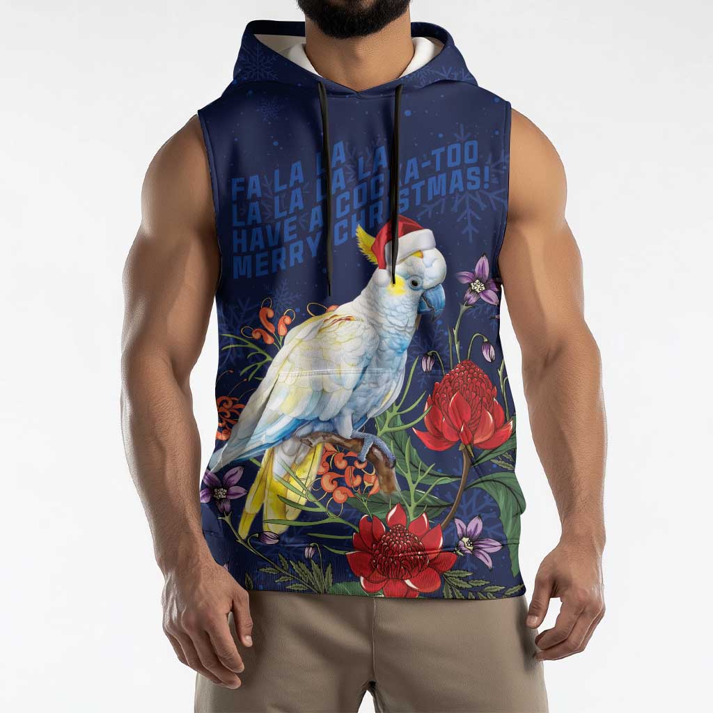 Merry Cocka-mas Sleeveless Hoodie Australia Christmas Blue Art - Aussie Hoodie