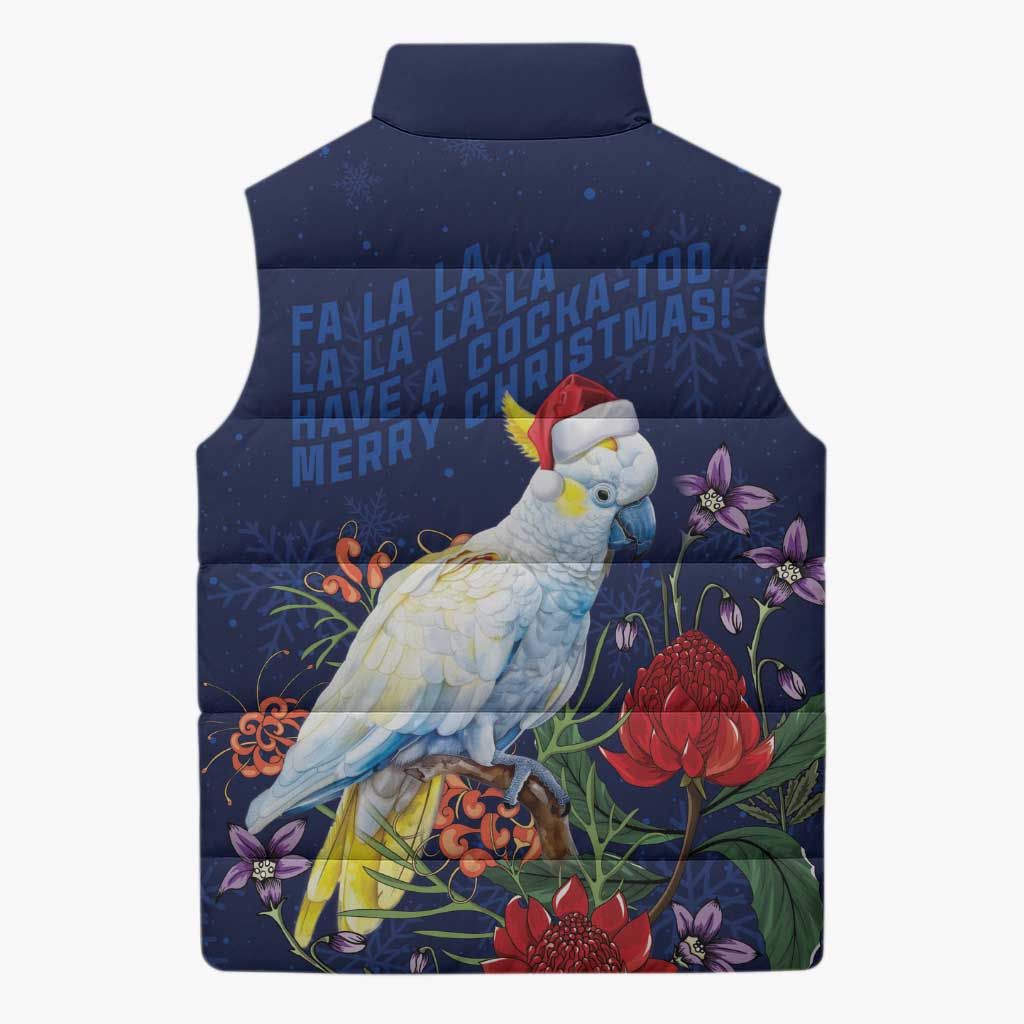 Merry Cocka-mas Sleeveless Puffer Jacket Australia Christmas Blue Art - Aussie Hoodie