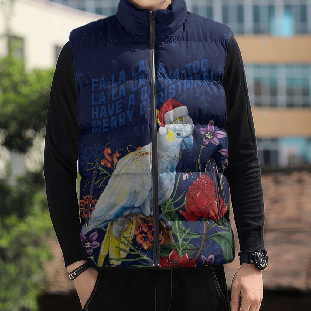 Merry Cocka-mas Sleeveless Puffer Jacket Australia Christmas Blue Art - Aussie Hoodie