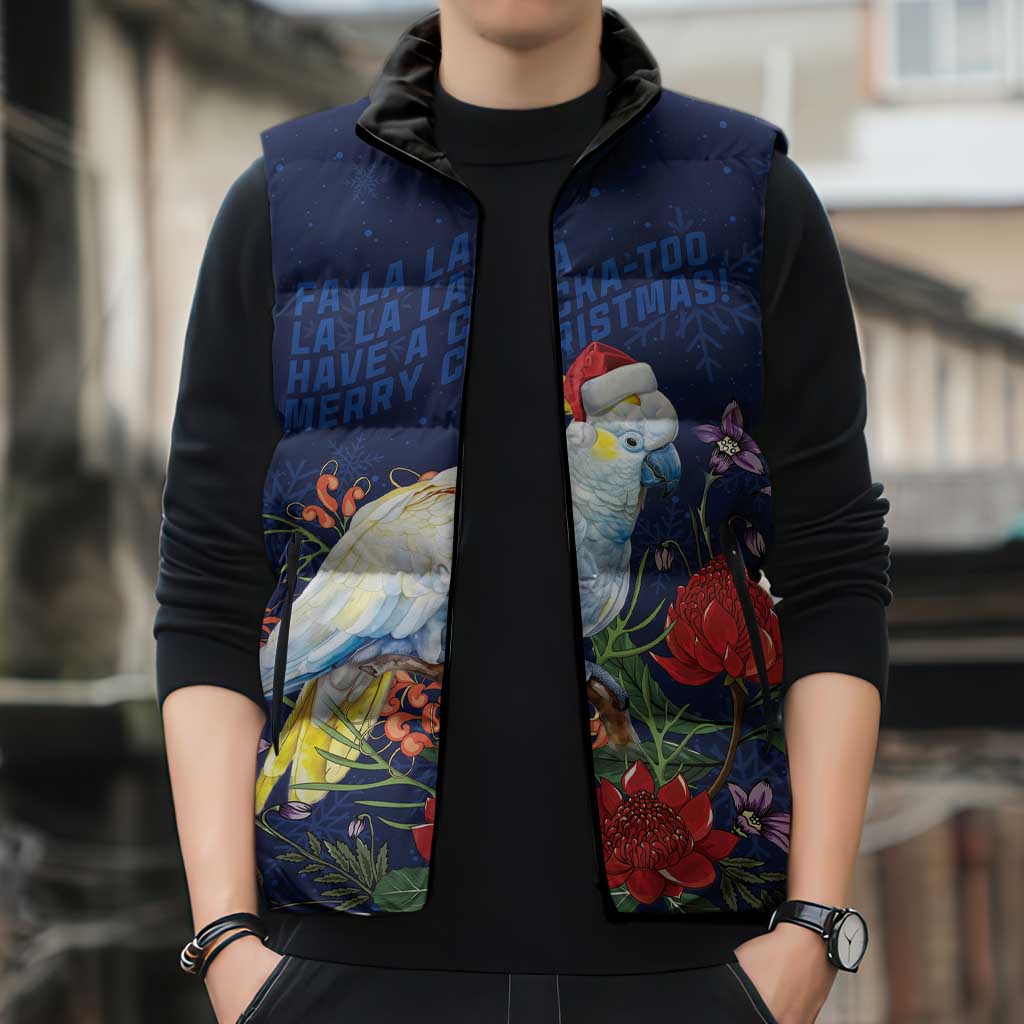 Merry Cocka-mas Sleeveless Puffer Jacket Australia Christmas Blue Art - Aussie Hoodie