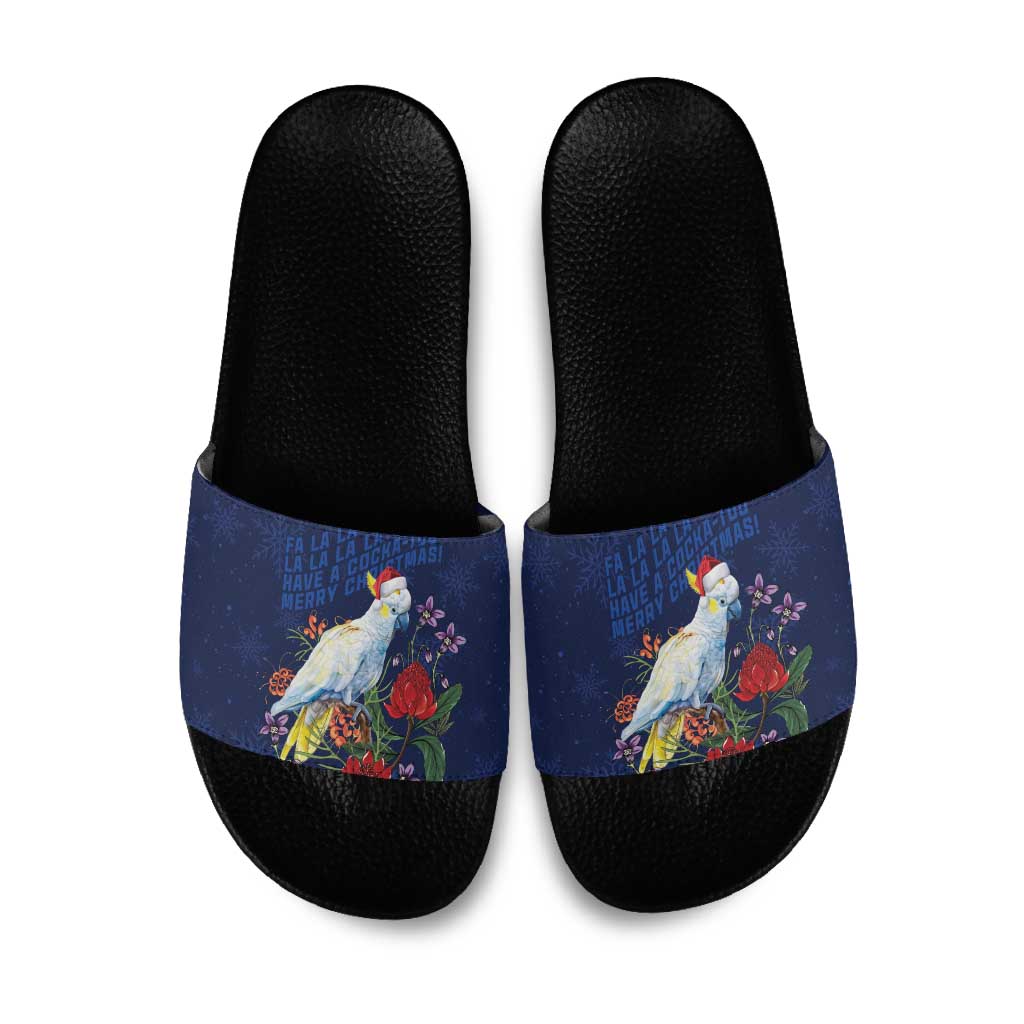 Merry Cocka-mas Slide Sandals Australia Christmas Blue Art - Aussie Hoodie