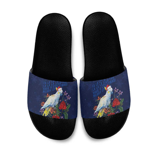 Merry Cocka-mas Slide Sandals Australia Christmas Blue Art - Aussie Hoodie