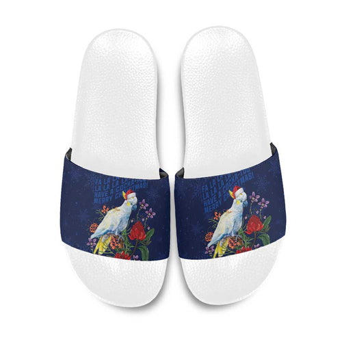 Merry Cocka-mas Slide Sandals Australia Christmas Blue Art - Aussie Hoodie