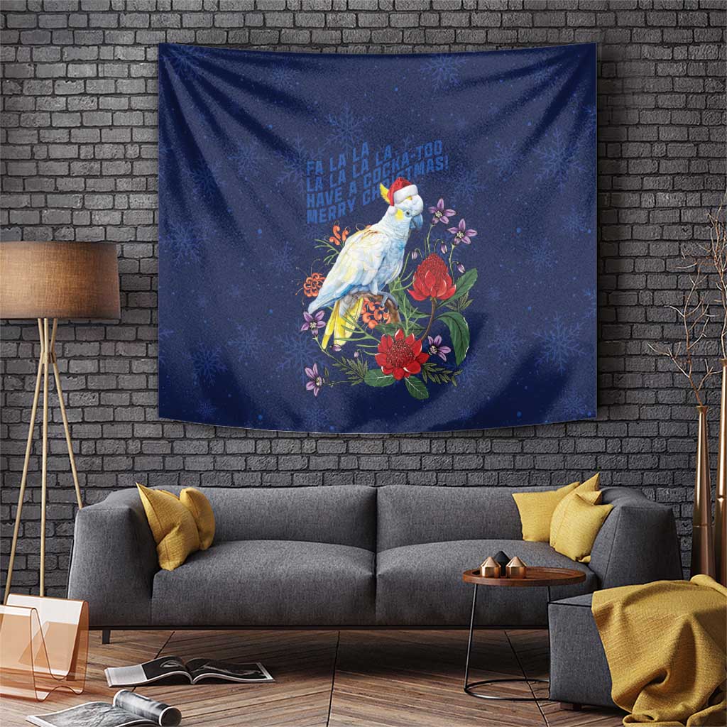 Merry Cocka-mas Tapestry Australia Christmas Blue Art - Aussie Hoodie