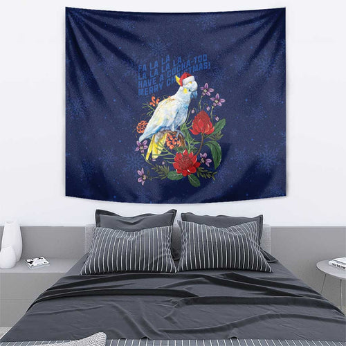 Merry Cocka-mas Tapestry Australia Christmas Blue Art - Aussie Hoodie